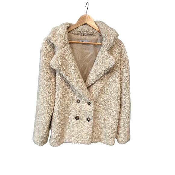 Zeagoo Beige Faux Sherpa‎ Fleece Teddy Coat Women's Double Breasted Cozy Jacket - Picture 1 of 11